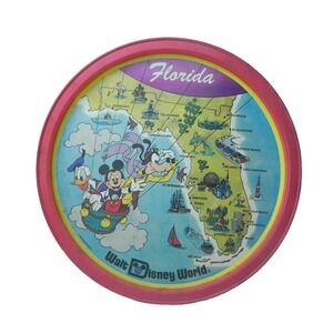 Vintage Walt Disney World Florida Tin Metal Plate Tray Map Collectible Souvenir‎